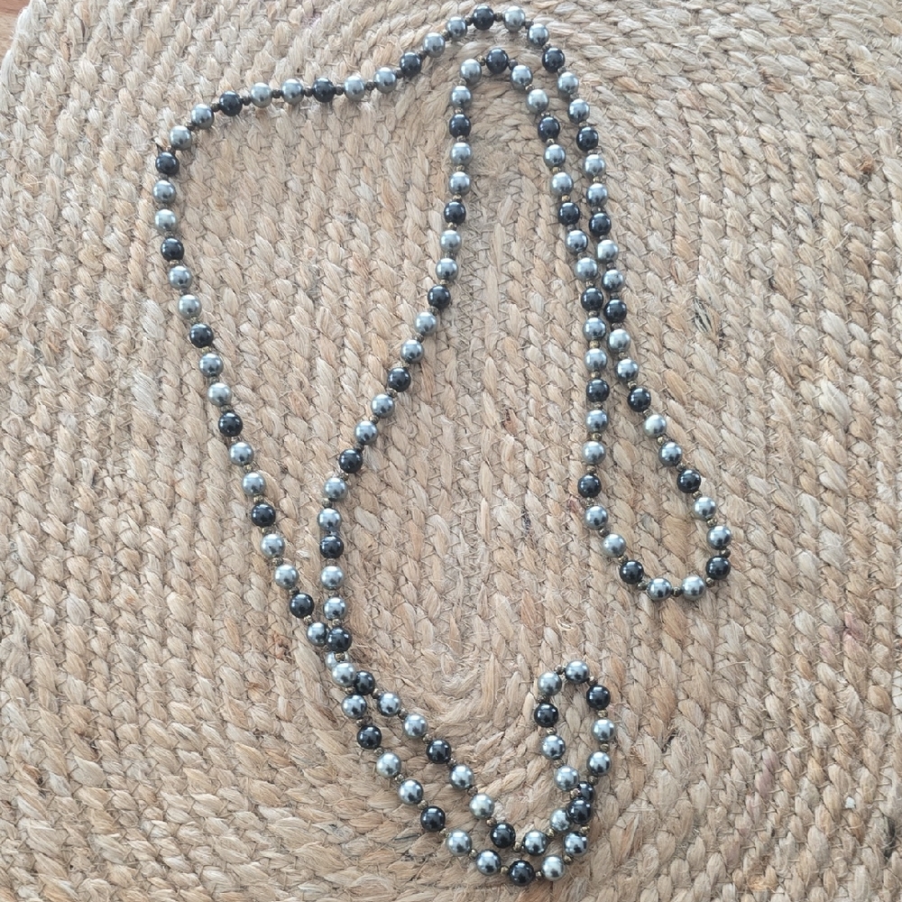 Elegant Silver and Black Beaded Necklace